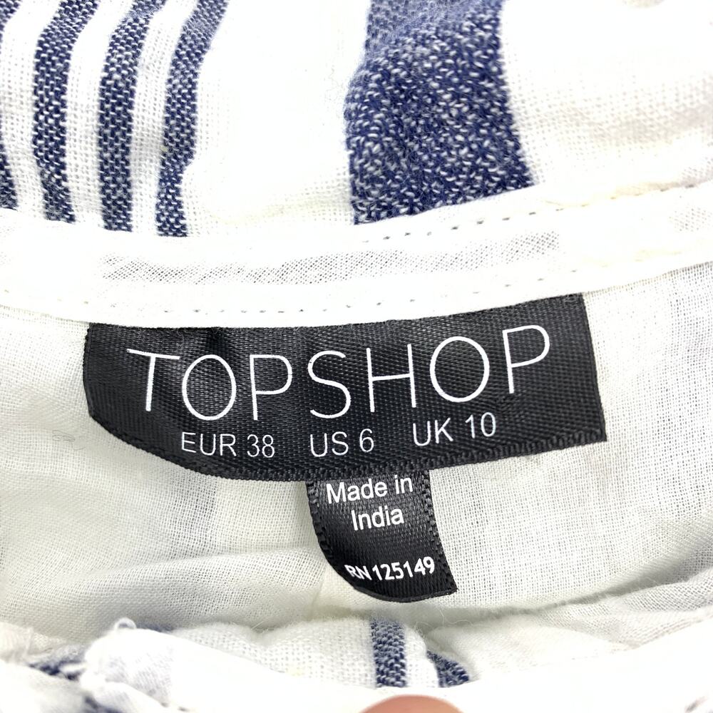 Topshop Shorts Women's Size 6 Cotton-Linen Striped Paper Bag White/Blue - Picture 5 of 7